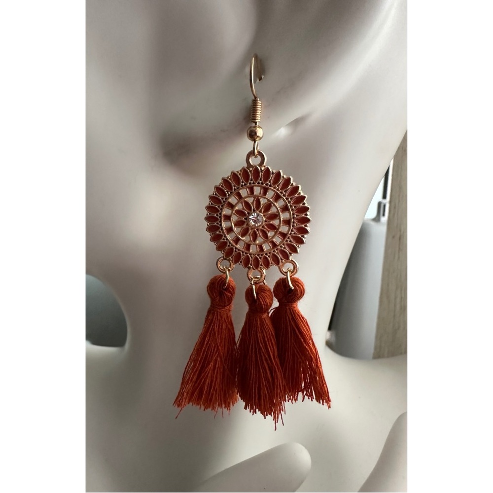 🆕 Brand New! Boho Rust/Brown Gold Dangle Earrings - Picture 3 of 7